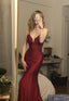 Burgundy mermaid long prom evening dress