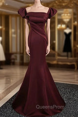 Burgundy Mermaid Off the Shoulder Pleats Evening Prom Dress