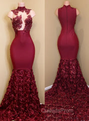 Burgundy mermaid Evening Prom Dress, long evening gowns