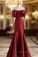 Burgundy Mermaid Satin Off the Shoulder Evening Prom Dress