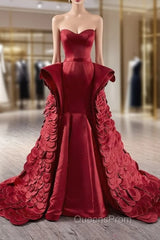 Burgundy Mermaid Satin Sweetheart Evening Prom Dress