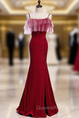 Burgundy Mermaid Spaghetti Straps Evening Prom Dress