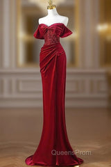 Burgundy Mermaid Velvet Sequins Evening Prom Dress