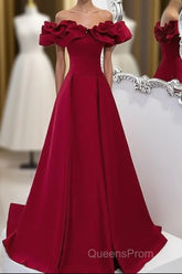 Burgundy Off Shoulder Long A Line Evening Prom Dress Evening Dress