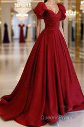 Burgundy off shoulder satin long Evening Prom Dress, burgundy evening Dress
