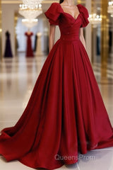 Burgundy off shoulder satin long Evening Prom Dress, burgundy evening Dress