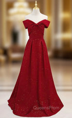 Burgundy Off the Shoulder Sleeveless Evening Prom Dress