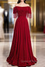 Burgundy Off the Shoulder Tassel Beading Evening Prom Dress