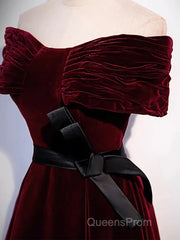 Burgundy Off The Shoulder Velvet Long Evening Prom Dress