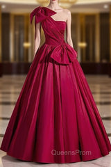 Burgundy One Shoulder Pleats Evening Prom Dress