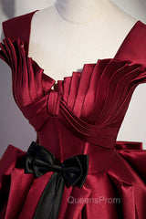 Burgundy Satin Long Evening Prom Dress, Burgundy A-Line Evening Dress