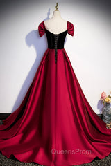 Burgundy Satin Long Evening Prom Dress, Simple A-Line Evening Party Dress