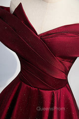 Burgundy Satin Off the Shoulder Evening Prom Dress, A-Line Evening Graduation Dress