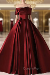 Burgundy Satin Off the Shoulder Quinceanera Dress