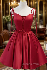 Burgundy Satin Spaghetti Straps Homecoming Dress