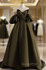 Burgundy Satin Strapless Puff Sleeve Evening Prom Dress