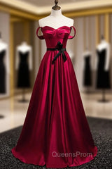 Burgundy Satin Sweetheart Evening Prom Dress With Belt