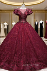 Burgundy Sequins Beading Quinceanera Dress
