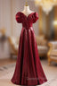 Burgundy Sequins Off the Shoulder Evening Prom Dress