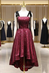 Burgundy Sequins Straps Evening Prom Dress