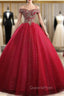 Burgundy Sequins Tulle Beading Quinceanera Dress