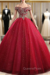 Burgundy Sequins Tulle Beading Quinceanera Dress