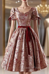 Burgundy Short Sleeve Homecoming Dress