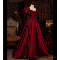 Burgundy Short Sleeves Floor Length Long Evening Dresses Ball Gown Formal Dresses prom dresses shops