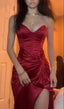 Burgundy Strapless Long Classy Prom Dress Classy Evening Dress With Slit