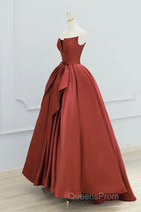 Burgundy Strapless Satin Long Evening Prom Dress, Beautiful A-Line Evening Party Dress