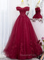 Burgundy Sweetheart Flowers Sequins Lace Party Dress, Long Evening Dress Evening Prom Dress