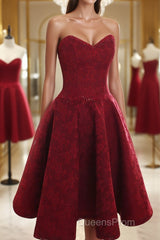 Burgundy sweetheart lace short Evening Prom Dress burgundy homecoming Dress