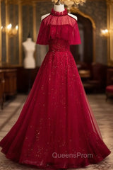 Burgundy Tulle Beading Sequins Strapless Evening Prom Dress