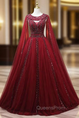 Burgundy Tulle Heavy Beading Evening Prom Dress