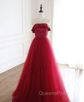 Burgundy Tulle Long Evening Prom Dress, A line Burgundy Evening Party Dress