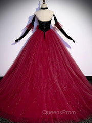 Burgundy Tulle Long Evening Prom Dress A line Burgundy Graduation Dress