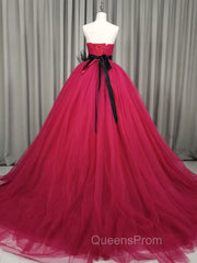 Burgundy Tulle Long Evening Prom Gown, Burgundy Tulle Sweet 16 Dress