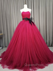 Burgundy Tulle Long Evening Prom Gown, Burgundy Tulle Sweet 16 Dress