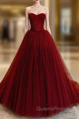 Burgundy Tulle Evening Prom Dress Strapless Beading Fromal Dress