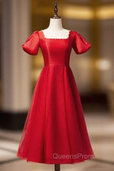 Burgundy Tulle Puff Sleeve Backless Pearls Evening Prom Dress