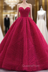 Burgundy Tulle Sweetheart Pleats Hand Work Evening Prom Dress