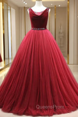 Burgundy Tulle Velvet Backles Beading Evening Prom Dress