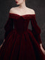 Burgundy Velvet Beads Long Classy Prom Dress, Burgundy Prom Dress