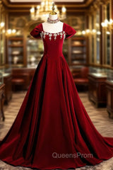 Burgundy Velvet Crystal Evening Prom Dress