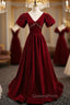 Burgundy Velvet Deep V-neck Backless Crystal Evening Prom Dress