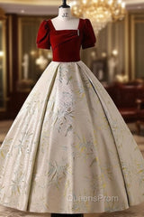 Burgundy Velvet Short Sleeve Quinceanera Dress