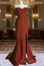 Burnt Orange Mermaid Dress Off The Shoulder With Slit