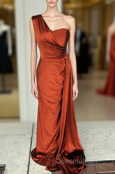 Burnt Orange Satin Bridesmaid Dress One Shoulder