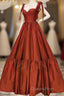Burnt Orange Satin Ruffles Hem Dress With Bow