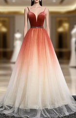 Burugndy Tulle Velvet Spaghetti Straps Evening Prom Dress